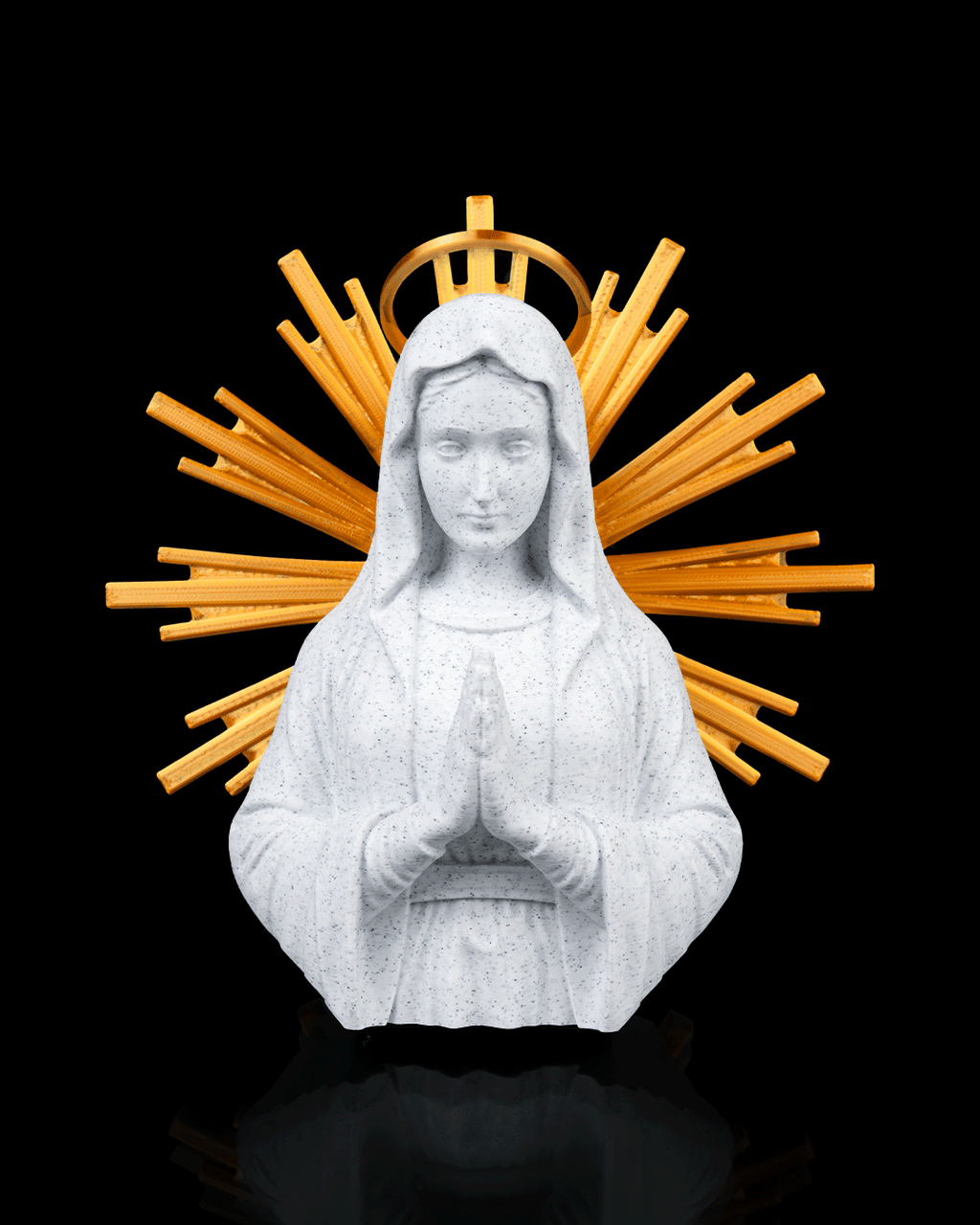 Heavenly Grace | Virgin Mary Praying Statue with Golden Sunburst Halo | 22cm & 36cm
