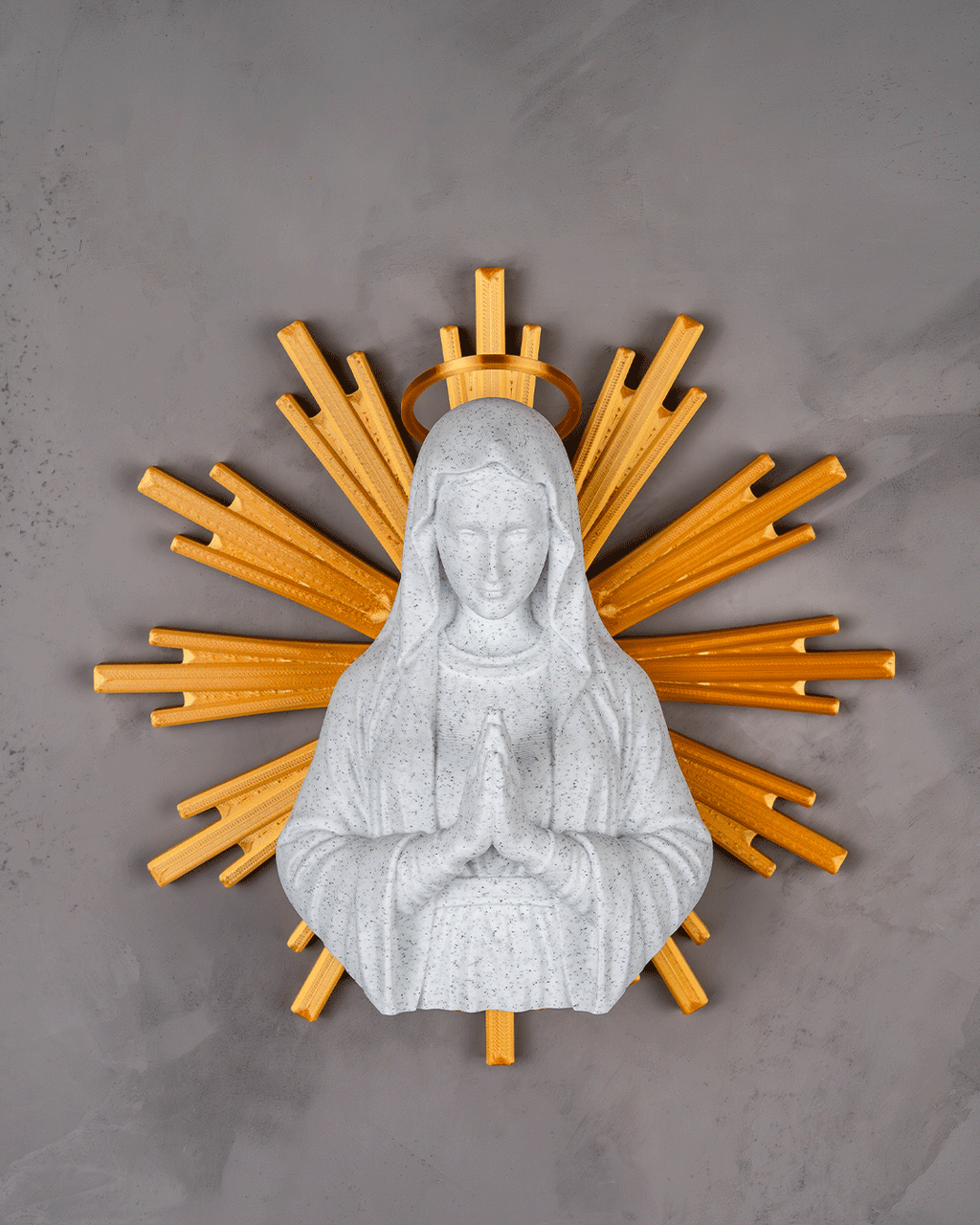 Heavenly Grace | Virgin Mary Praying Statue with Golden Sunburst Halo | 22cm & 36cm